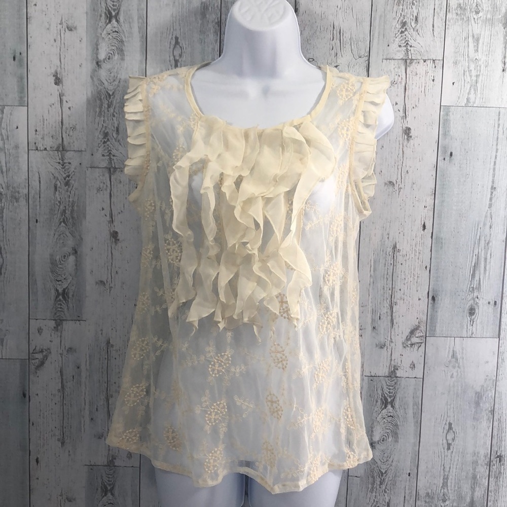 Adiva Sheer Lace Ruffled Top NWT Medium